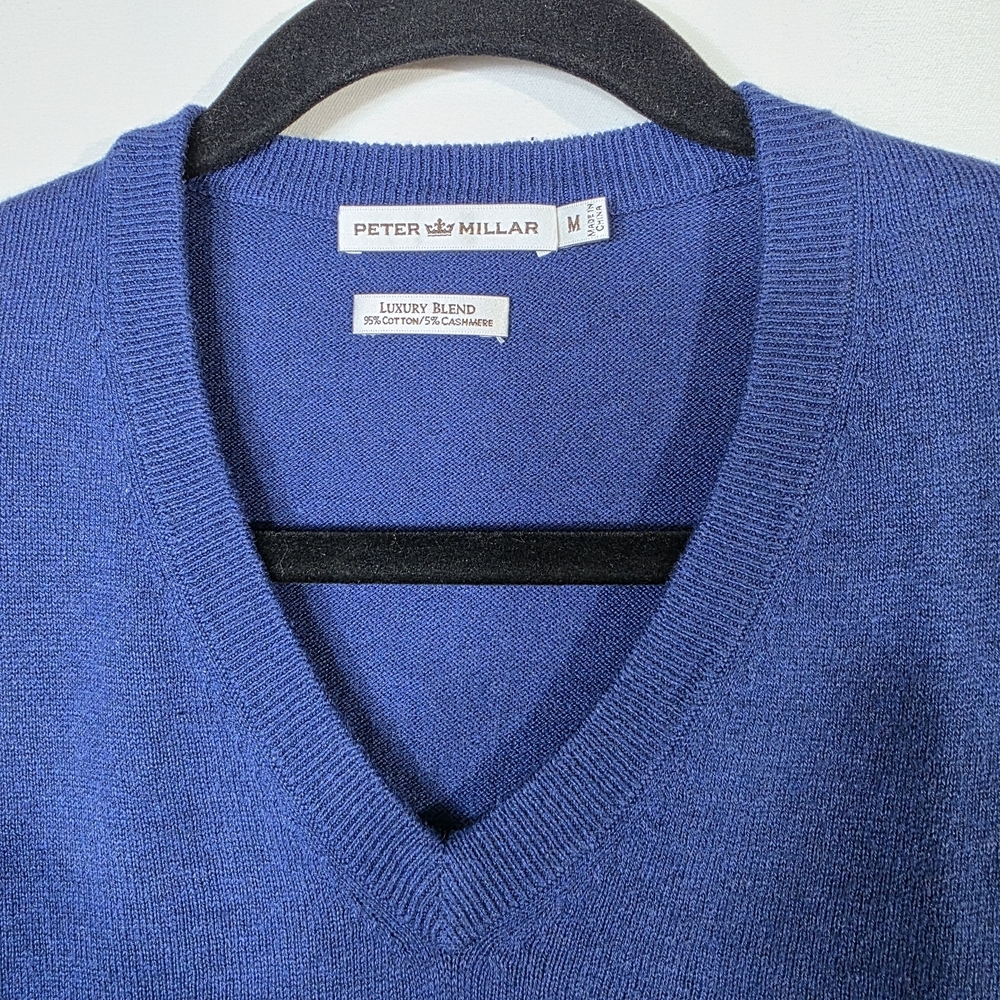 Peter Millar V-Neck  knitted cotton and cashmere blend Blue Sweater Vest - Picture 2 of 11